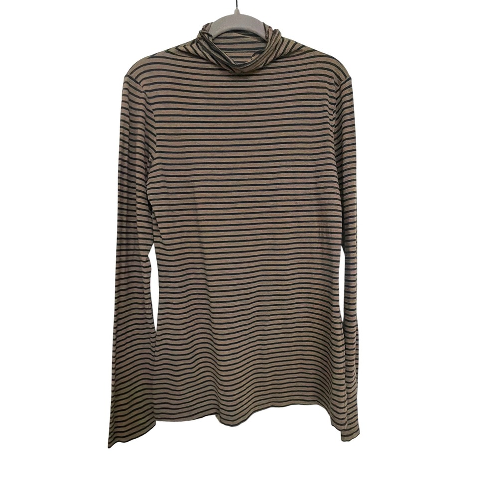 Vince Womens Brown Black Striped Cotton Turtleneck Long Sleeve Top Large